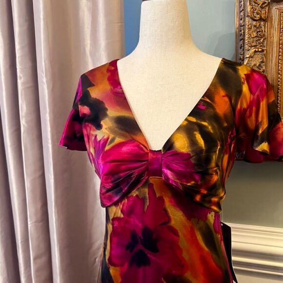 NWT Coldwater Creek Short Sleeve Fall Watercolor Floral Print Silk Dress Size 14 - Picture 2 of 3